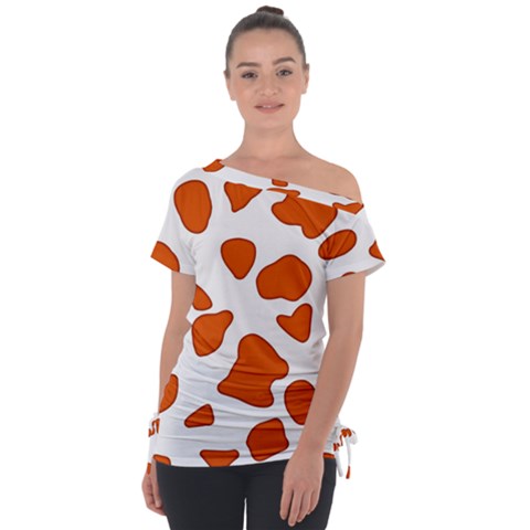 Orange Cow Dots Off Shoulder Tie-up Tee by ConteMonfrey