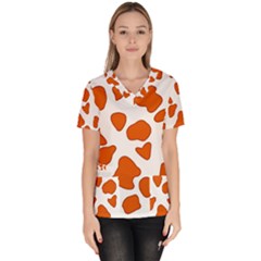 Orange Cow Dots Women s V-neck Scrub Top by ConteMonfrey