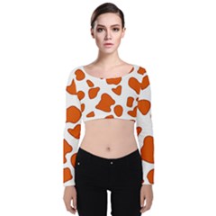 Orange Cow Dots Velvet Long Sleeve Crop Top by ConteMonfrey