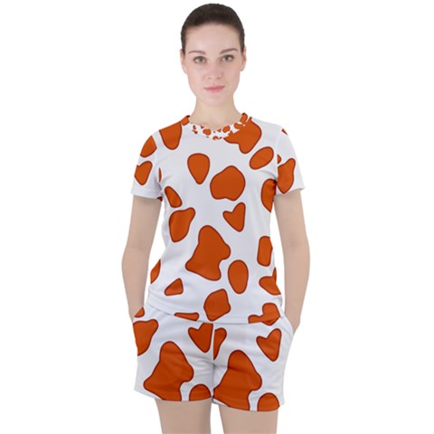 Orange Cow Dots Women s Tee And Shorts Set by ConteMonfrey