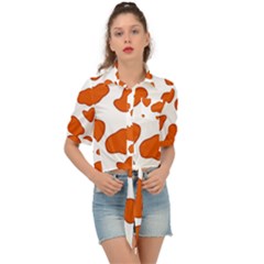 Orange Cow Dots Tie Front Shirt  by ConteMonfrey