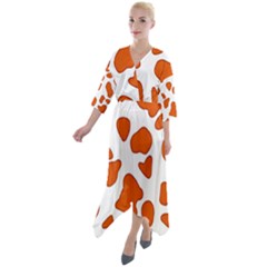 Orange Cow Dots Quarter Sleeve Wrap Front Maxi Dress by ConteMonfrey