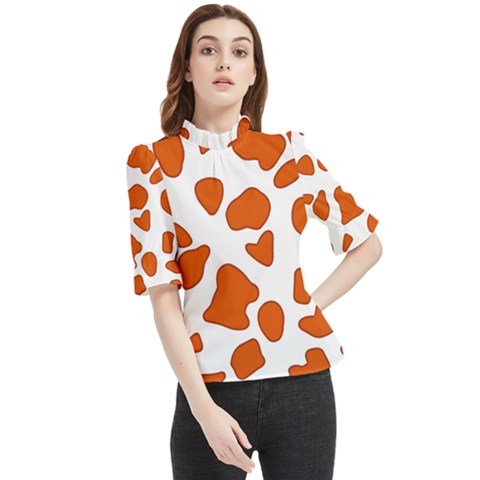 Orange Cow Dots Frill Neck Blouse by ConteMonfrey