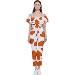 Orange Cow Dots Off Shoulder Ruffle Top Jumpsuit by ConteMonfrey