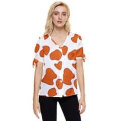 Orange Cow Dots Bow Sleeve Button Up Top by ConteMonfrey