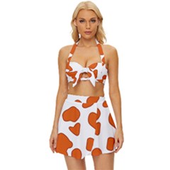 Orange Cow Dots Vintage Style Bikini Top And Skirt Set  by ConteMonfrey