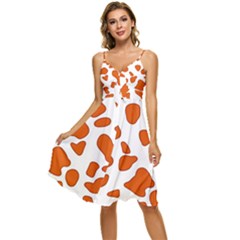 Orange Cow Dots Sleeveless Tie Front Chiffon Dress by ConteMonfrey