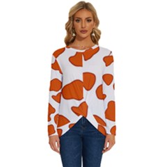 Orange Cow Dots Long Sleeve Crew Neck Pullover Top by ConteMonfrey