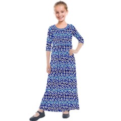 Animal Print - Blue - Leopard Jaguar Dots Small  Kids  Quarter Sleeve Maxi Dress by ConteMonfrey