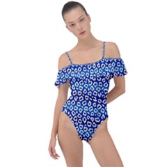 Animal Print - Blue - Leopard Jaguar Dots Small  Frill Detail One Piece Swimsuit by ConteMonfrey