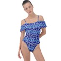 Animal Print - Blue - Leopard Jaguar Dots Small  Frill Detail One Piece Swimsuit View1