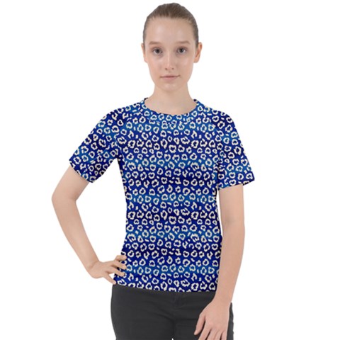 Animal Print - Blue - Leopard Jaguar Dots Small  Women s Sport Raglan Tee by ConteMonfrey