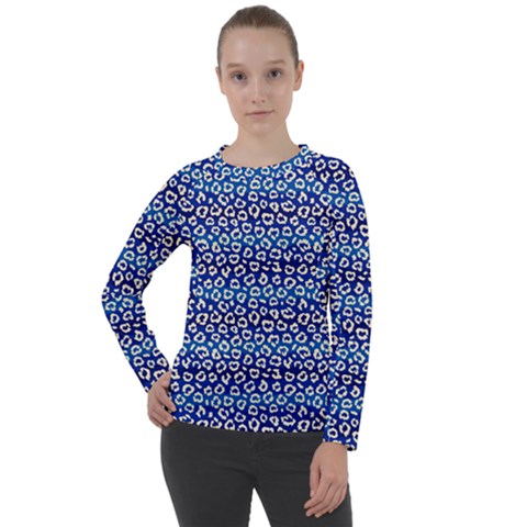 Animal Print - Blue - Leopard Jaguar Dots Small  Women s Long Sleeve Raglan Tee by ConteMonfrey