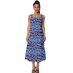 Animal Print - Blue - Leopard Jaguar Dots Small  Square Neckline Tiered Midi Dress by ConteMonfrey