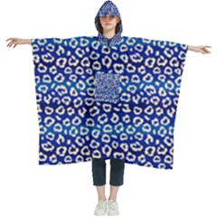 Animal Print - Blue - Leopard Jaguar Dots Small  Women s Hooded Rain Ponchos