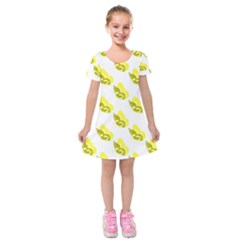 Yellow Butterflies On Their Own Way Kids  Short Sleeve Velvet Dress by ConteMonfrey