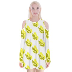 Yellow Butterflies On Their Own Way Velvet Long Sleeve Shoulder Cutout Dress by ConteMonfrey