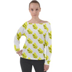 Yellow Butterflies On Their Own Way Off Shoulder Long Sleeve Velour Top by ConteMonfrey