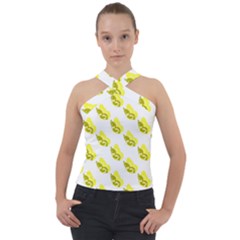 Yellow Butterflies On Their Own Way Cross Neck Velour Top by ConteMonfrey