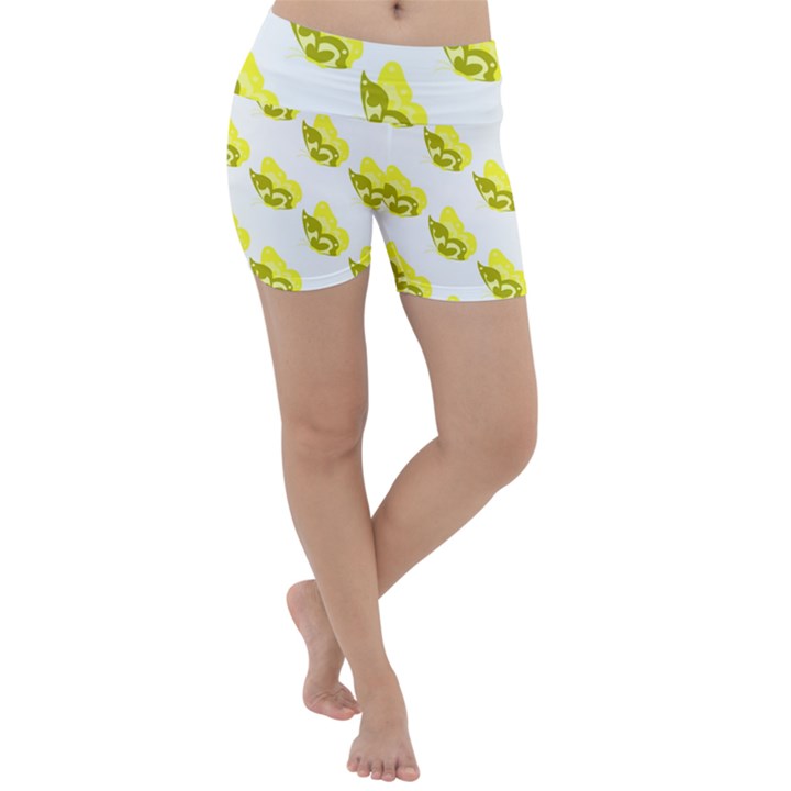 Yellow Butterflies On Their Own Way Lightweight Velour Yoga Shorts