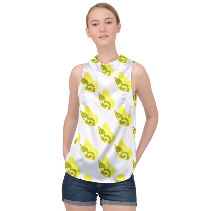 Yellow Butterflies On Their Own Way High Neck Satin Top