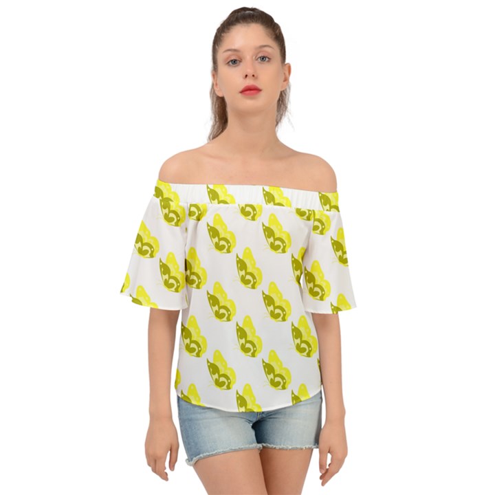 Yellow Butterflies On Their Own Way Off Shoulder Short Sleeve Top