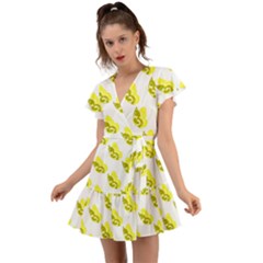 Yellow Butterflies On Their Own Way Flutter Sleeve Wrap Dress by ConteMonfrey