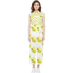 Yellow Butterflies On Their Own Way Women s Frill Top Chiffon Jumpsuit by ConteMonfrey