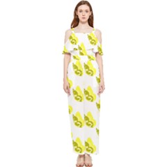 Yellow Butterflies On Their Own Way Draped Sleeveless Chiffon Jumpsuit by ConteMonfrey