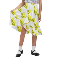 Yellow Butterflies On Their Own Way Kids  Ruffle Flared Wrap Midi Skirt by ConteMonfrey