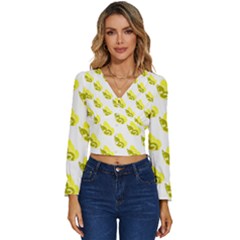 Yellow Butterflies On Their Own Way Long Sleeve V-neck Top by ConteMonfrey