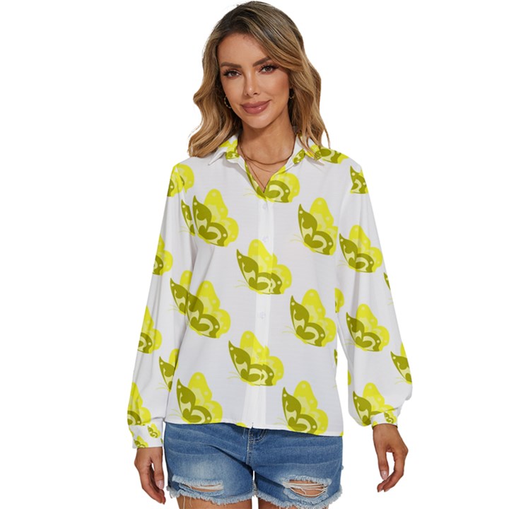 Yellow Butterflies On Their Own Way Women s Long Sleeve Button Down Shirt