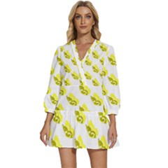 Yellow Butterflies On Their Own Way V-neck Placket Mini Dress by ConteMonfrey