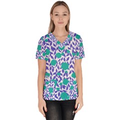 Green Flowers On The Wall Women s V-neck Scrub Top by ConteMonfrey