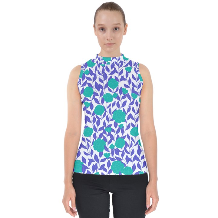 Green Flowers On The Wall Mock Neck Shell Top