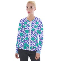 Green Flowers On The Wall Velvet Zip Up Jacket by ConteMonfrey