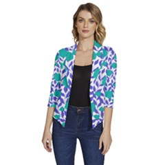 Green Flowers On The Wall Women s Draped Front 3/4 Sleeve Shawl Collar Jacket by ConteMonfrey