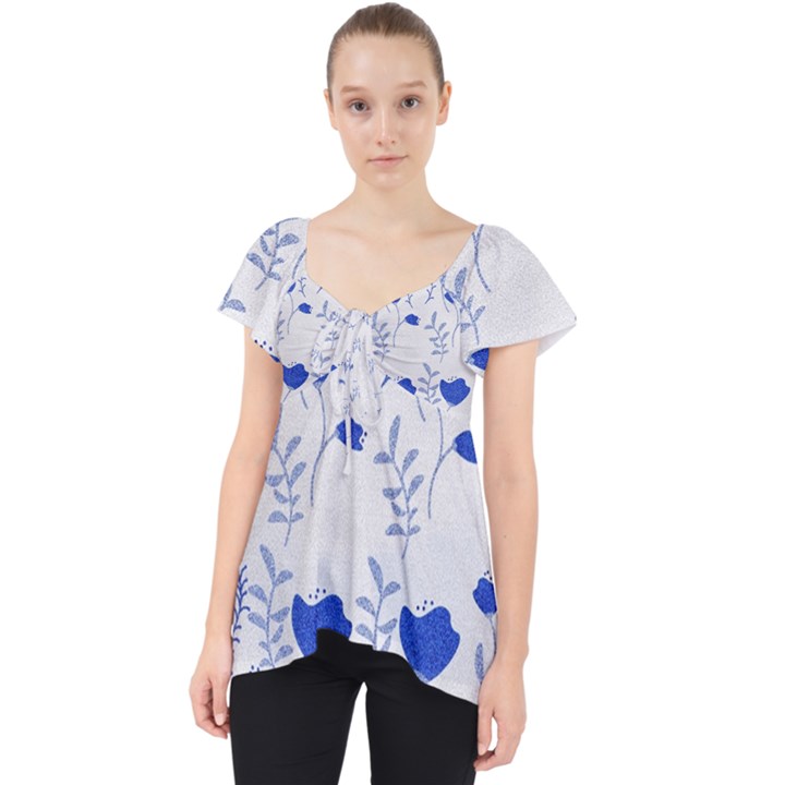 Blue Classy Tulips Lace Front Dolly Top