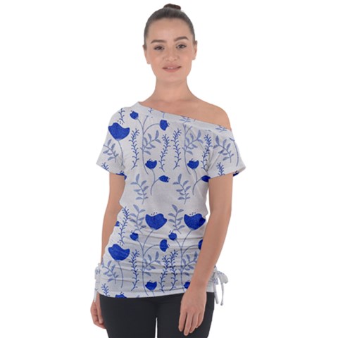 Blue Classy Tulips Off Shoulder Tie-up Tee by ConteMonfrey