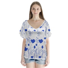 Blue Classy Tulips V-neck Flutter Sleeve Top by ConteMonfrey