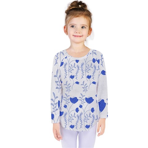 Blue Classy Tulips Kids  Long Sleeve Tee by ConteMonfrey