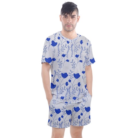 Blue Classy Tulips Men s Mesh Tee And Shorts Set by ConteMonfrey