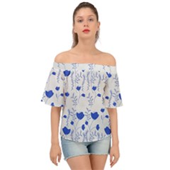 Blue Classy Tulips Off Shoulder Short Sleeve Top by ConteMonfrey