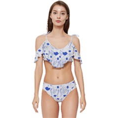 Blue Classy Tulips Ruffle Edge Tie Up Bikini Set	 by ConteMonfrey