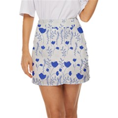 Blue Classy Tulips Mini Front Wrap Skirt by ConteMonfrey