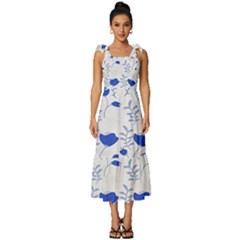 Blue Classy Tulips Tie-strap Tiered Midi Chiffon Dress by ConteMonfrey