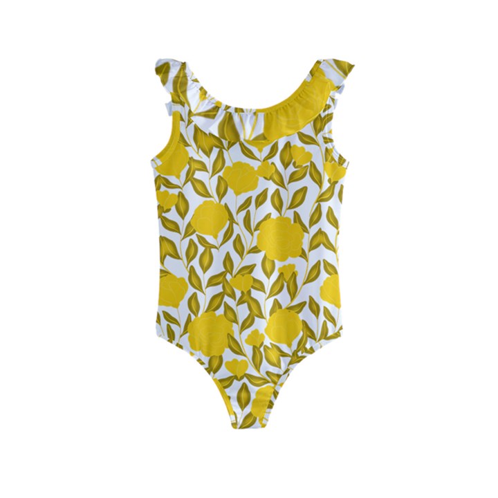 Blue flowers On The Wall   Kids  Frill Swimsuit