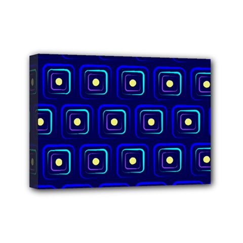 Blue Neon Squares - Modern Abstract Mini Canvas 7  X 5  (stretched) by ConteMonfrey