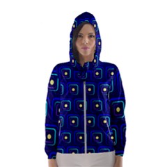 Blue Neon Squares - Modern Abstract Women s Hooded Windbreaker