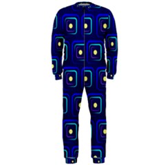 Blue Neon Squares - Modern Abstract Onepiece Jumpsuit (men)